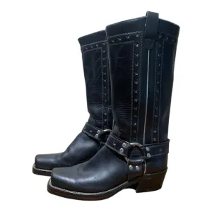 Men’s ArmorTrip Leather Embellished Square Toe Biker Boots Sz 8.5