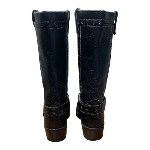 Men’s ArmorTrip Leather Embellished Square Toe Biker Boots Sz 8.5
