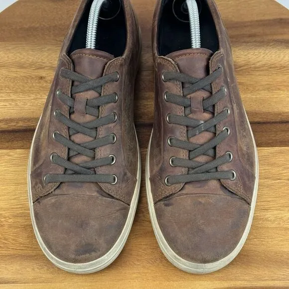 Mens‎ Ecco Soft 7 Brown Leather Lace Up Casual Comfort Sneakers Shoes Size EU 43