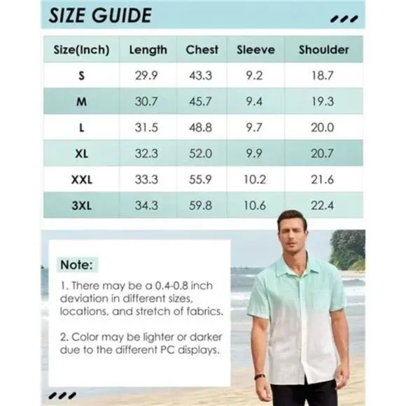 Men's Gradient Linen Shirt Casual Button Down Short Sleeve Summer Shirt, Gray