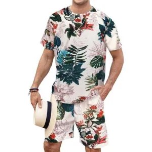 Men's Hawaiian T-Shirt Set Summer Beach Dream Garden