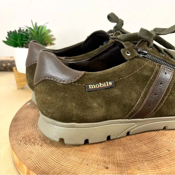 Mephisto | Kristof Suede Leather Zippered Sneaker Brown/Green  Size 10.5