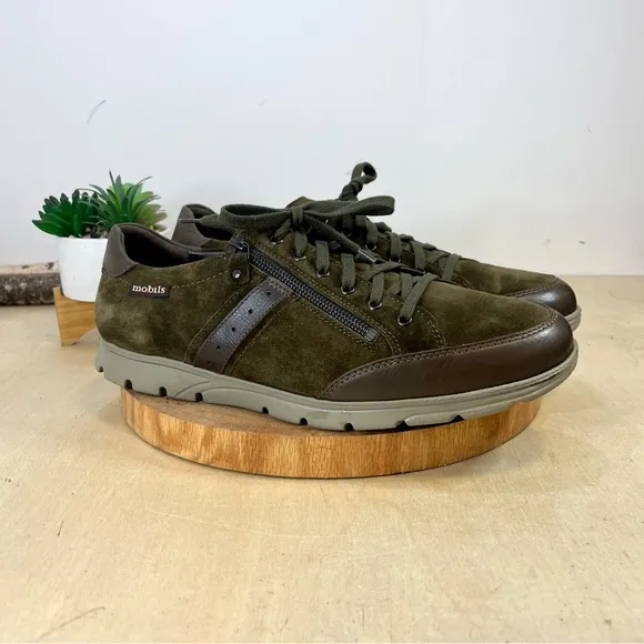 Mephisto | Kristof Suede Leather Zippered Sneaker Brown/Green  Size 10.5