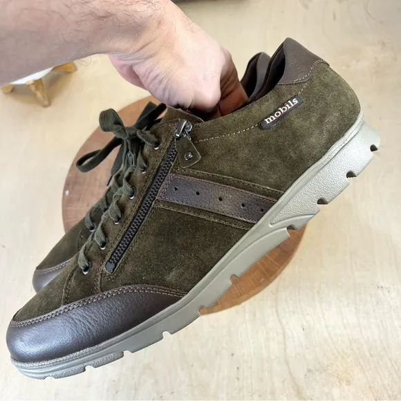 Mephisto | Kristof Suede Leather Zippered Sneaker Brown/Green  Size 10.5