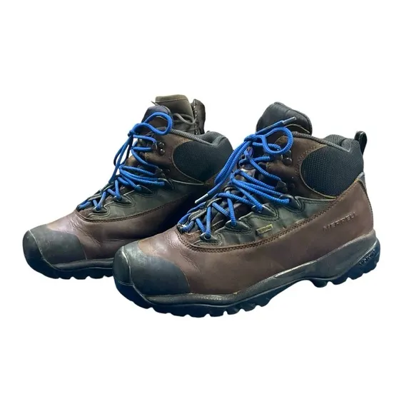 MERRELL M2 Blast Hiking Boots Mens Size 11.5 Brown Blue Laces Waterproof