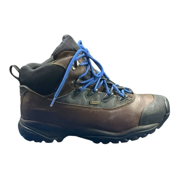 MERRELL M2 Blast Hiking Boots Mens Size 11.5 Brown Blue Laces Waterproof