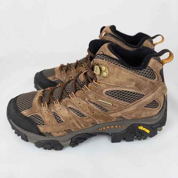 Merrell Mens 7.5 Moab 2 Mid WP Waterproof Earth Brown Hiking Boots J06051