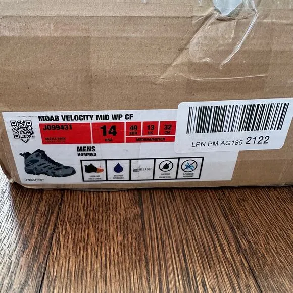Merrell Moab Velocity Mid WP CF Hiking Boots Size 14 Waterproof NIB
