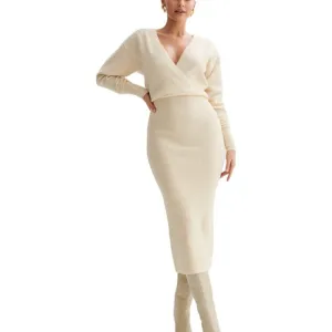 Meshki NEW Shannon Knit Maxi Dress Cream Marle