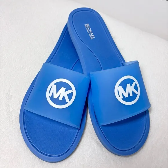 Michael Kors Blue Slide Sandals Summer, Vacation, Size 10 NEW