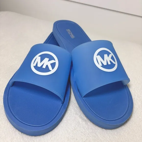 Michael Kors Blue Slide Sandals Summer, Vacation, Size 10 NEW