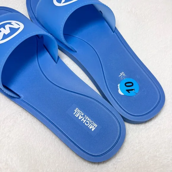 Michael Kors Blue Slide Sandals Summer, Vacation, Size 10 NEW