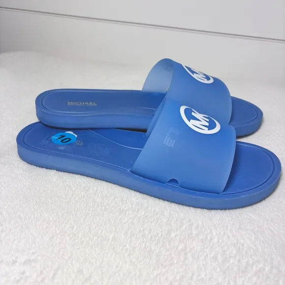 Michael Kors Blue Slide Sandals Summer, Vacation, Size 10 NEW