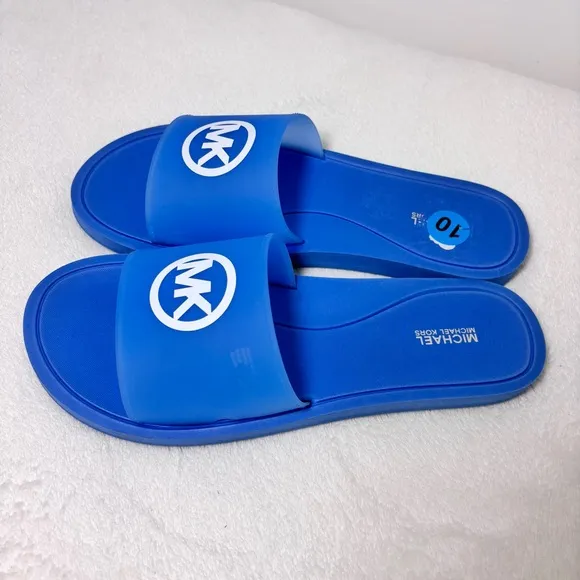 Michael Kors Blue Slide Sandals Summer, Vacation, Size 10 NEW