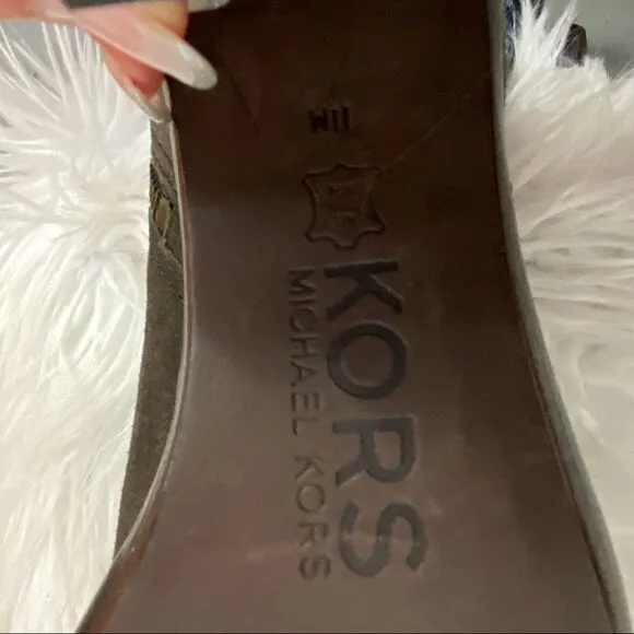 Michael Kors taupe suede leather fold over zip up heels mid calf boots 11M
