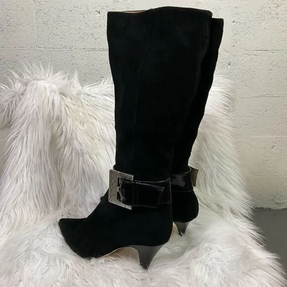 MICHEL KORS Alexandra knee high boots heels suede leather black 8M