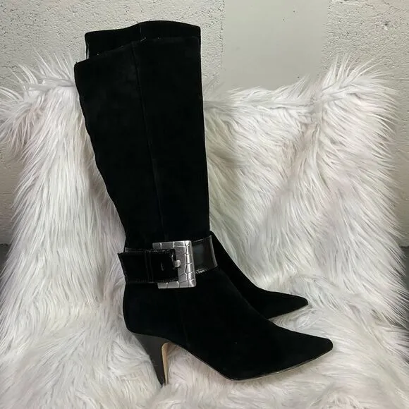 MICHEL KORS Alexandra knee high boots heels suede leather black 8M