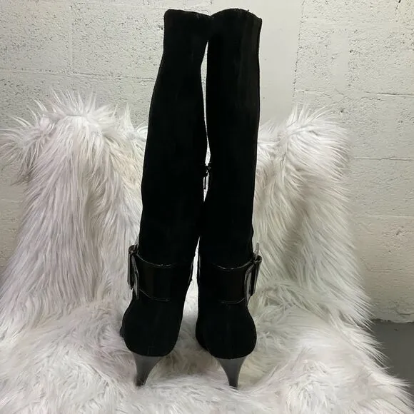 MICHEL KORS Alexandra knee high boots heels suede leather black 8M