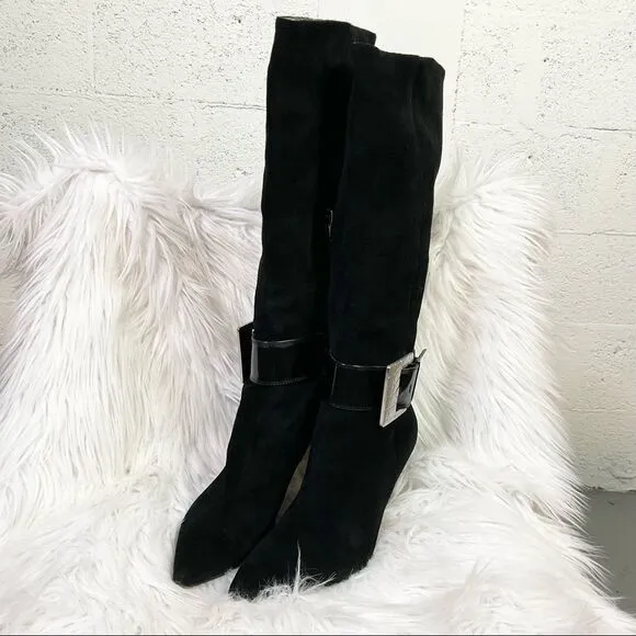 MICHEL KORS Alexandra knee high boots heels suede leather black 8M