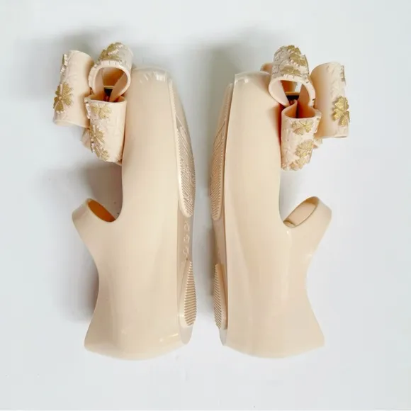 MINI MELISSA NUDE BEIGE ULTRAGIRL SWEET BB BIG GOLD FLOWER BOW JELLY SHOES