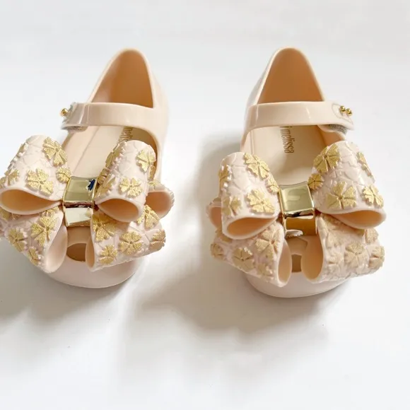 MINI MELISSA NUDE BEIGE ULTRAGIRL SWEET BB BIG GOLD FLOWER BOW JELLY SHOES