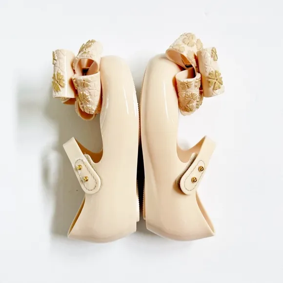 MINI MELISSA NUDE BEIGE ULTRAGIRL SWEET BB BIG GOLD FLOWER BOW JELLY SHOES