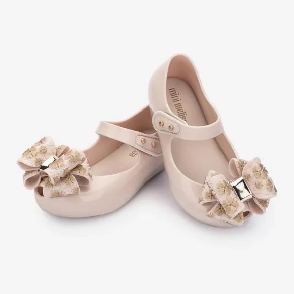 MINI MELISSA NUDE BEIGE ULTRAGIRL SWEET BB BIG GOLD FLOWER BOW JELLY SHOES