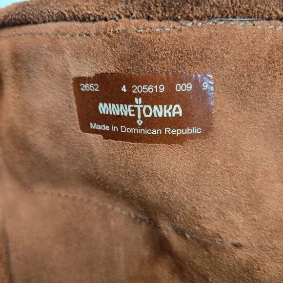 Minnetonka Fringe Boots Girl Sz 4 Chestnut Brown Suede Bohemian Western Moccasin