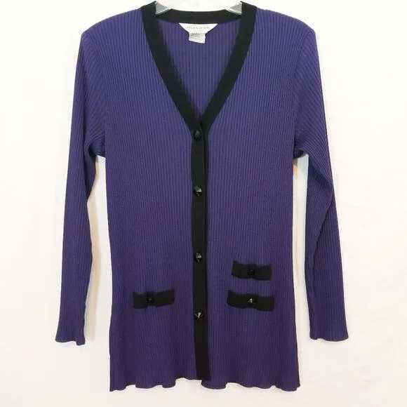 Misook deep purple &amp; black button cardigan sweater