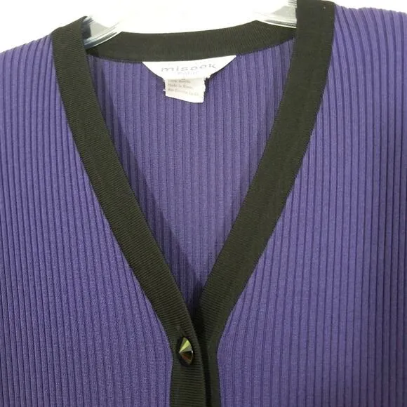 Misook deep purple &amp; black button cardigan sweater