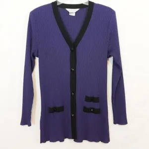 Misook deep purple &amp; black button cardigan sweater