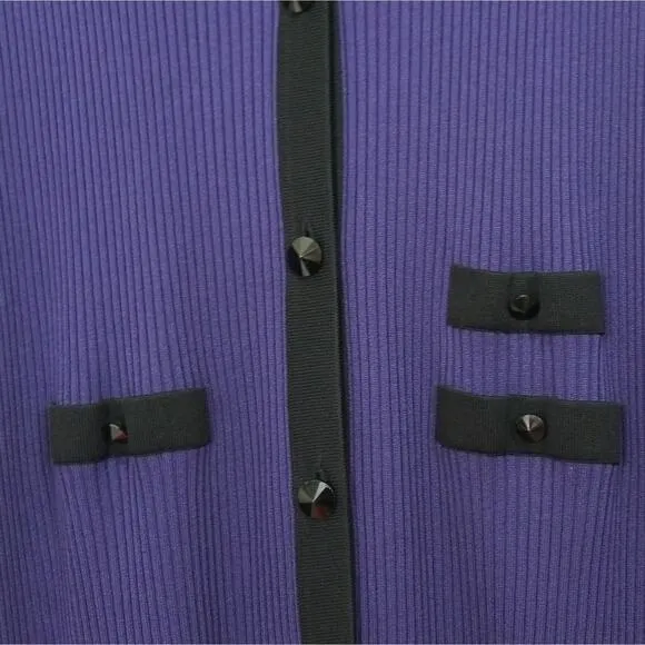 Misook deep purple &amp; black button cardigan sweater