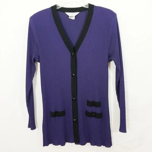 Misook deep purple &amp; black button cardigan sweater