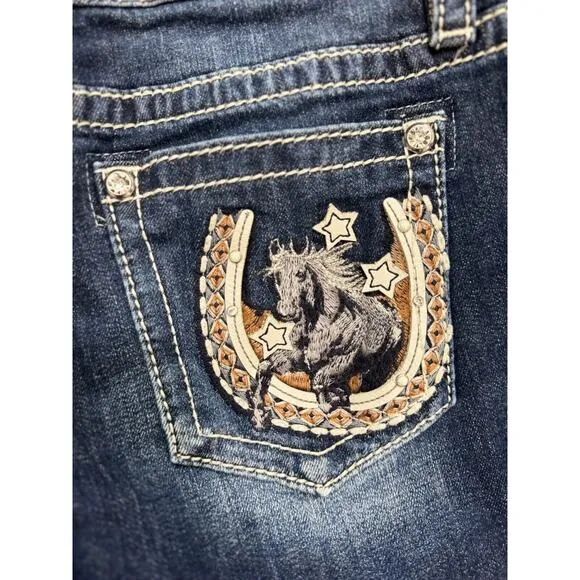 Miss Me Jeans Mid Rise Horse Pocket M3921B Denim Embroidered 28x34 Rare!