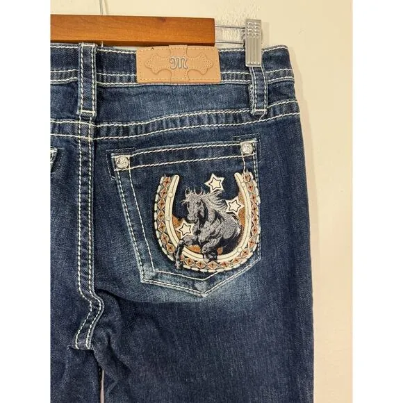 Miss Me Jeans Mid Rise Horse Pocket M3921B Denim Embroidered 28x34 Rare!