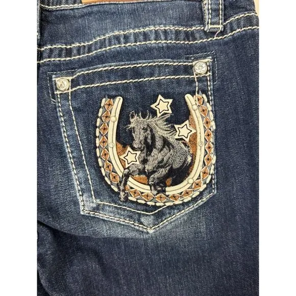 Miss Me Jeans Mid Rise Horse Pocket M3921B Denim Embroidered 28x34 Rare!
