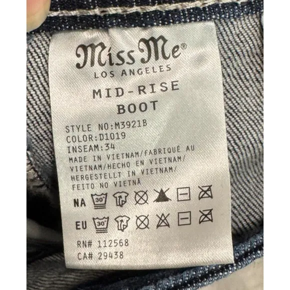 Miss Me Jeans Mid Rise Horse Pocket M3921B Denim Embroidered 28x34 Rare!