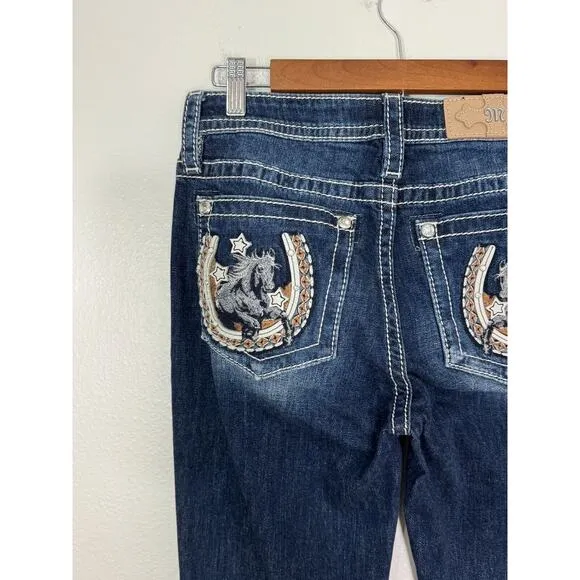 Miss Me Jeans Mid Rise Horse Pocket M3921B Denim Embroidered 28x34 Rare!
