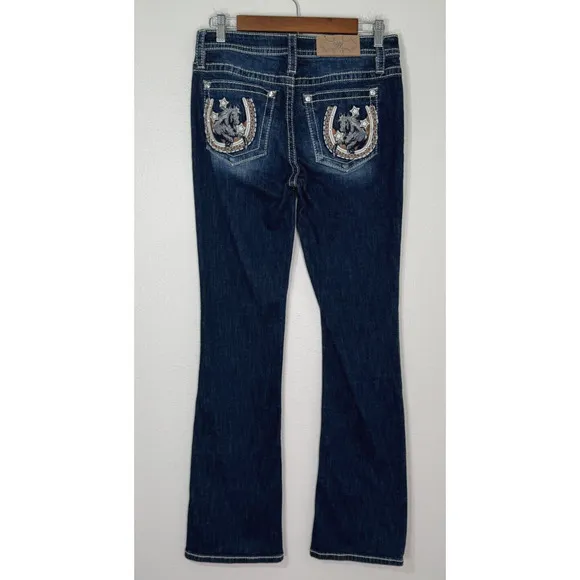Miss Me Jeans Mid Rise Horse Pocket M3921B Denim Embroidered 28x34 Rare!