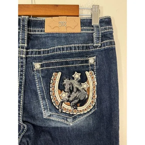 Miss Me Jeans Mid Rise Horse Pocket M3921B Denim Embroidered 28x34 Rare!