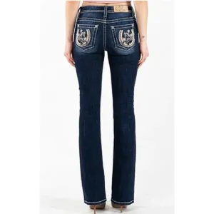 Miss Me Jeans Mid Rise Horse Pocket M3921B Denim Embroidered 28x34 Rare!