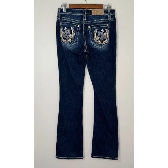 Miss Me Jeans Mid Rise Horse Pocket M3921B Denim Embroidered 28x34 Rare!