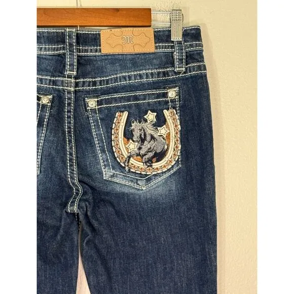 Miss Me Jeans Mid Rise Horse Pocket M3921B Denim Embroidered 28x34 Rare!