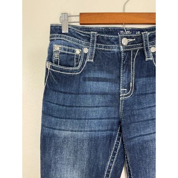 Miss Me Jeans Mid Rise Horse Pocket M3921B Denim Embroidered 28x34 Rare!
