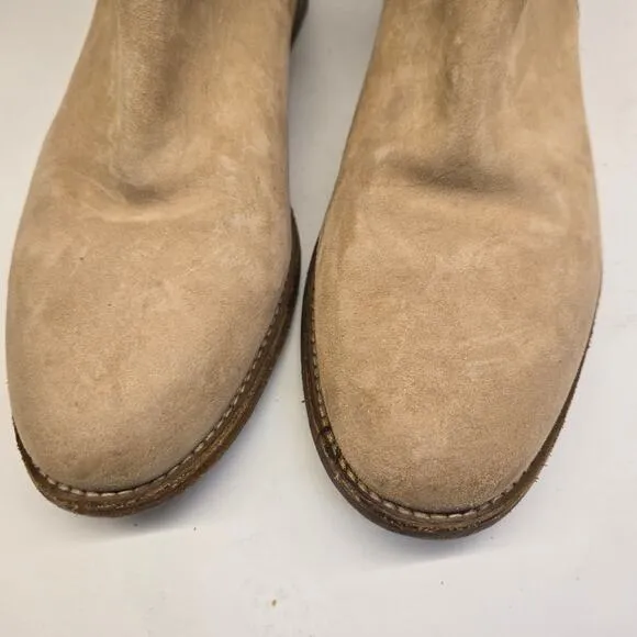 MOMA Italy Handmade Minimalist Tan Suede Leather Ankle Boots, Back Zip, EU 39