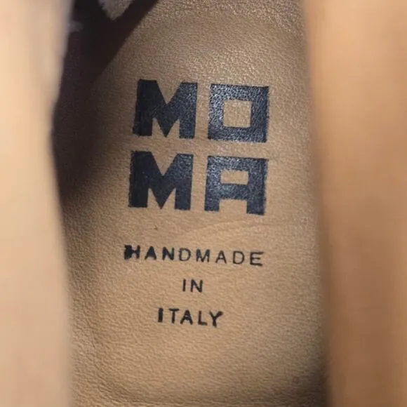 MOMA Italy Handmade Minimalist Tan Suede Leather Ankle Boots, Back Zip, EU 39