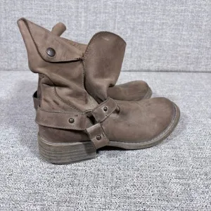 Moto Leather Boots Tan Biker Casual Size 36 Made In Italy