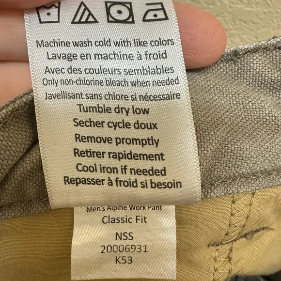 Mountain Khakis Men's Sz S 30x30 Organic Cotton Alpine Work Pant Classic Fit