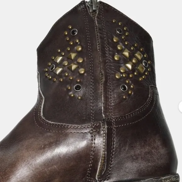MR.WOLF NEW $270 NIB SZ 6.5 M 37 BROWN STUDDED LEATHER BIKER MOTO BOOTS BOOTIES