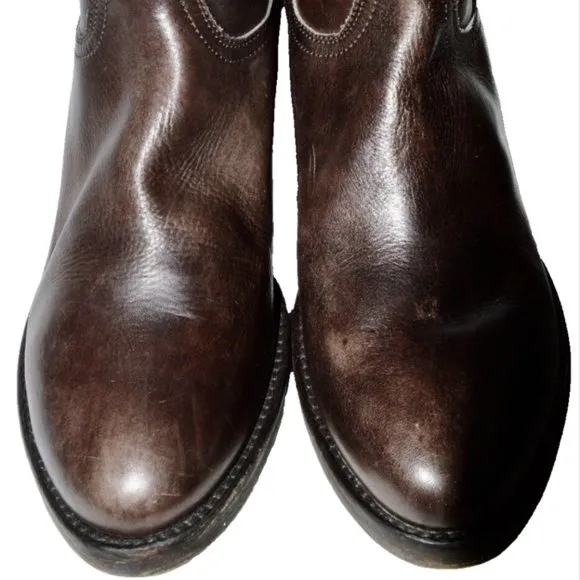 MR.WOLF NEW $270 NIB SZ 6.5 M 37 BROWN STUDDED LEATHER BIKER MOTO BOOTS BOOTIES